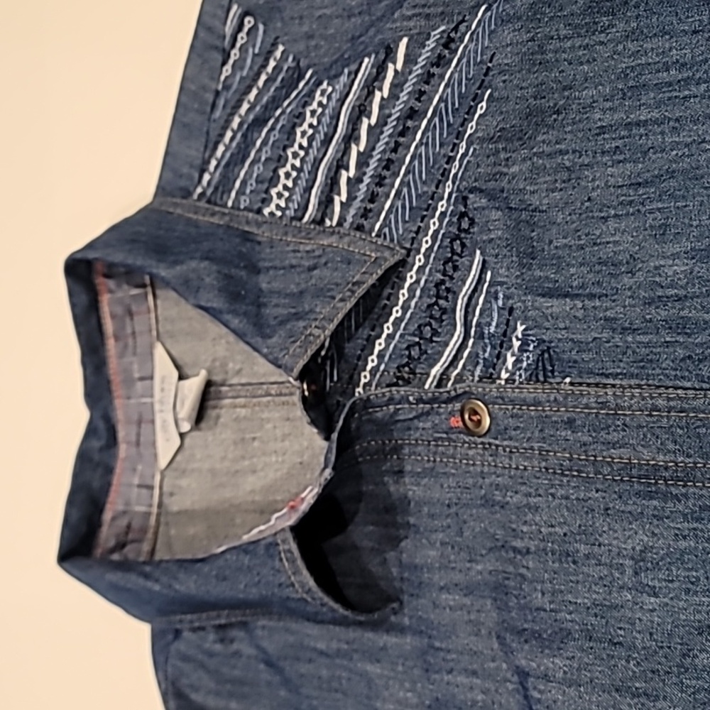 City Blue Chambray Embroidered Patriotic Stars Shirt Blue 18W - Picture 6 of 11